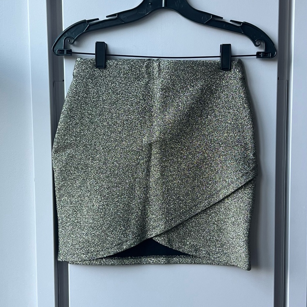 Sezane Metallic Gold Overlap Skirt